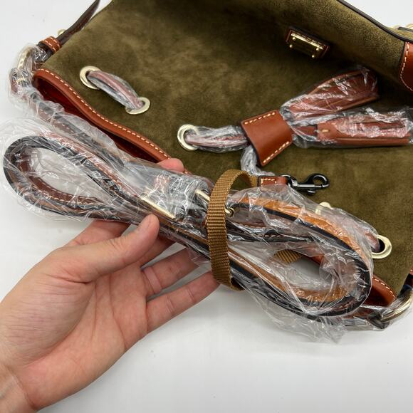 Dooney & Bourke Suede Drawstring Crossbody Olive Crossbody Handbags - Picture 12 of 15